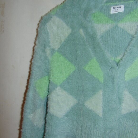 COTTON ON Super Fuzzy Soft Furry Sweater Cropped Argyle Preppy Light Academia SP - Picture 4 of 13